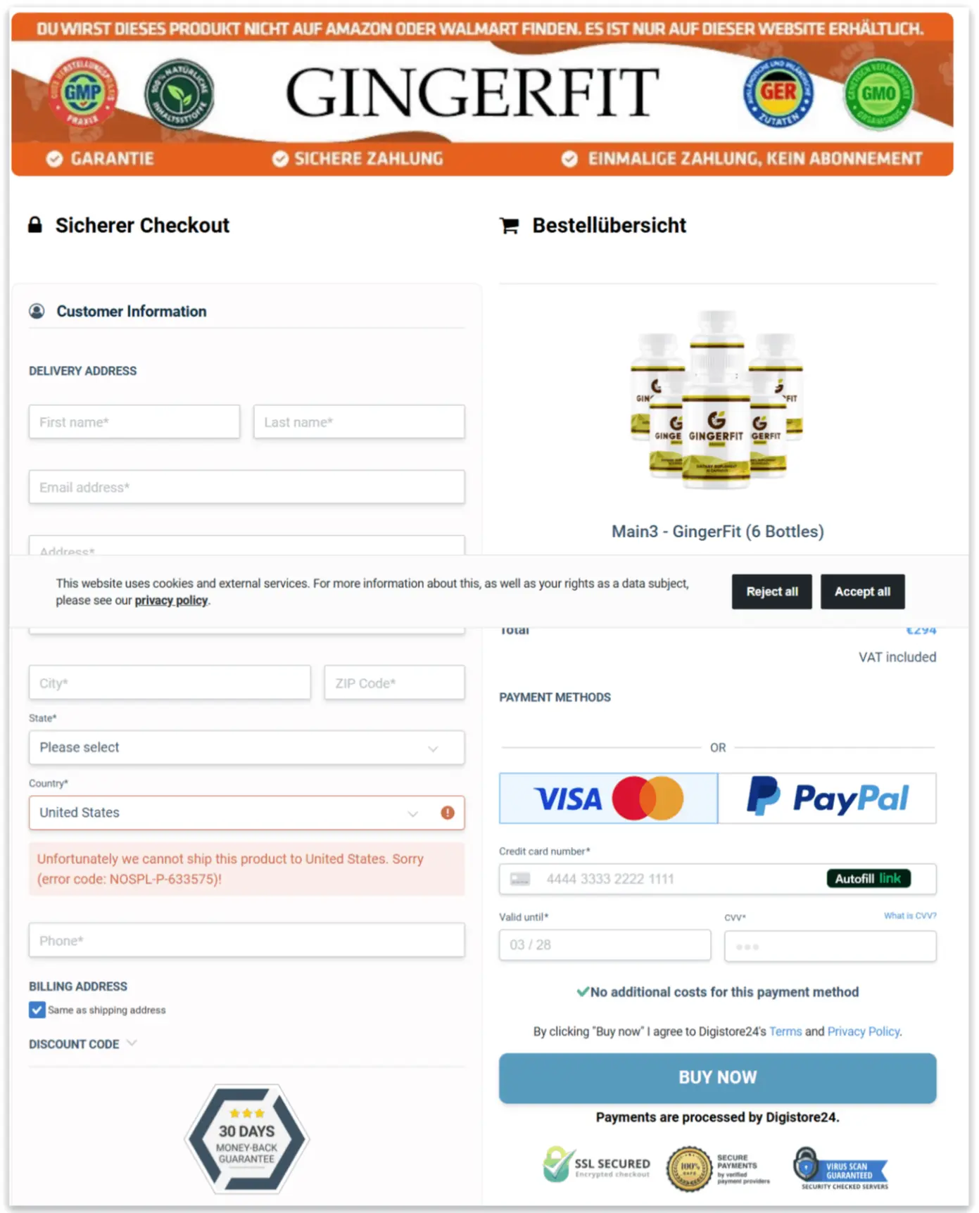 Gingerfit Secure Checkout Page